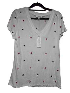 Workshop Republic Clothing Women's White V-Neck Star Print Americana Tee Size XL